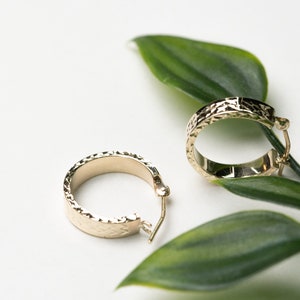 Hoop Earrings • Solid Gold 14K • Diamond Cut Luxury Design • Gift for Her