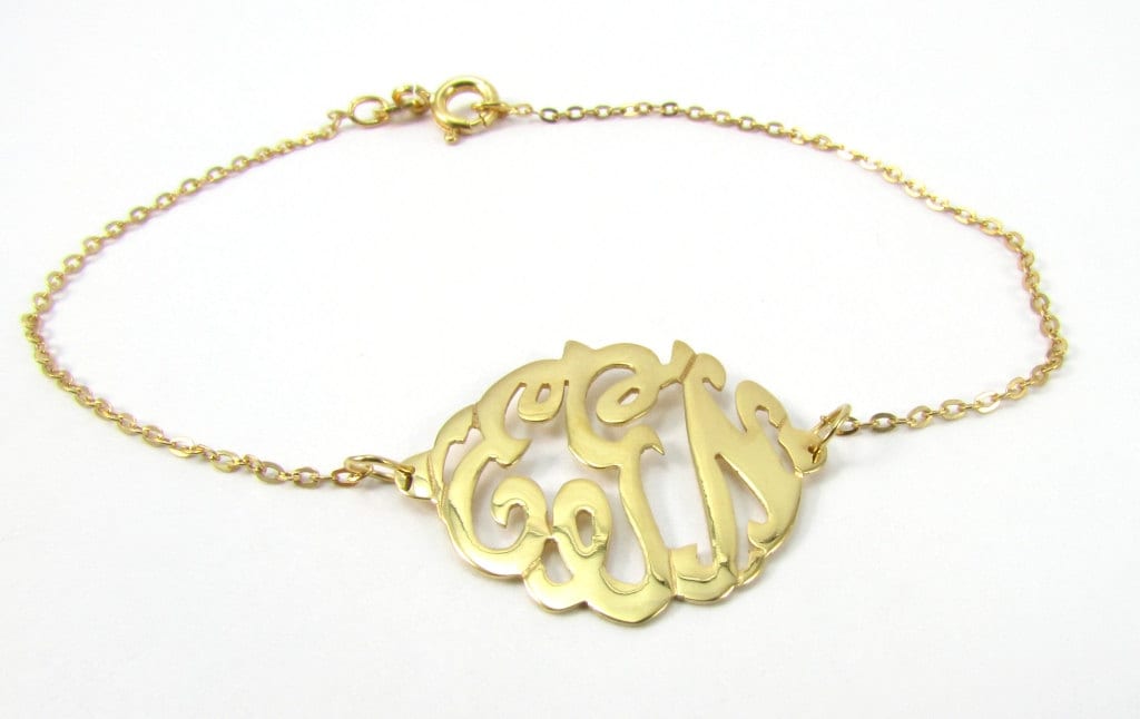 24K Gold Plated Framed Curly Monogram Bracelet