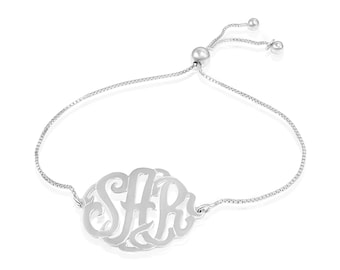 Sterling Silver Adjustable Monogram Bracelet, Customize with 1-3 initial, a great Gift for her