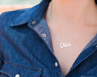 Sterling Silver Curved letters Name Necklace, Name Plate, Choose any Name