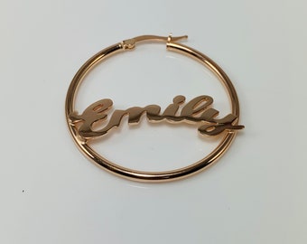 Name Hoop Earrings, Curved Name Sterling Silver Personalized