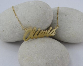 Handgemachte Schrift Name Halskette: Gold Vermeil Personalisierte Anhänger
