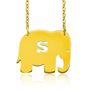 Pingente Lucky & Mystical, Pingente Inicial Dourado Personalizado, Colar Elefante, Colar Charm Escolha 1 Letra, Lucky