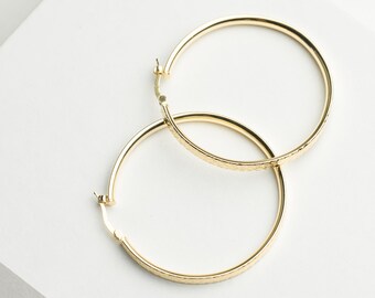 Large Sterling Silver Hoop Earrings, Diamond Cut Luxury Design, 2" Diameter, Available in 925 Silver and 14K Gold Plated Silver