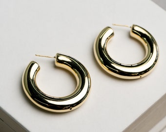 Hoop Earrings • Gold Plated Sterling Silver• Minimalist Earrings • Gift for Her