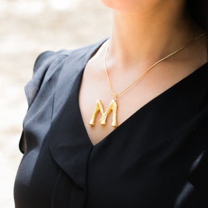 Bamboo Initial Letter Necklace, Personalized Initial Necklace, Gold Initial Necklace