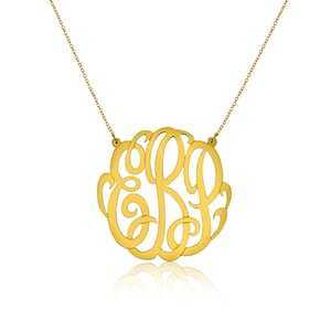 Monogram Jewelry, Women Gold Jewelry, 24K Gold Plated Pendant, Customized Gift For Women, Monogram Necklace Gold Vermeil 1.75"