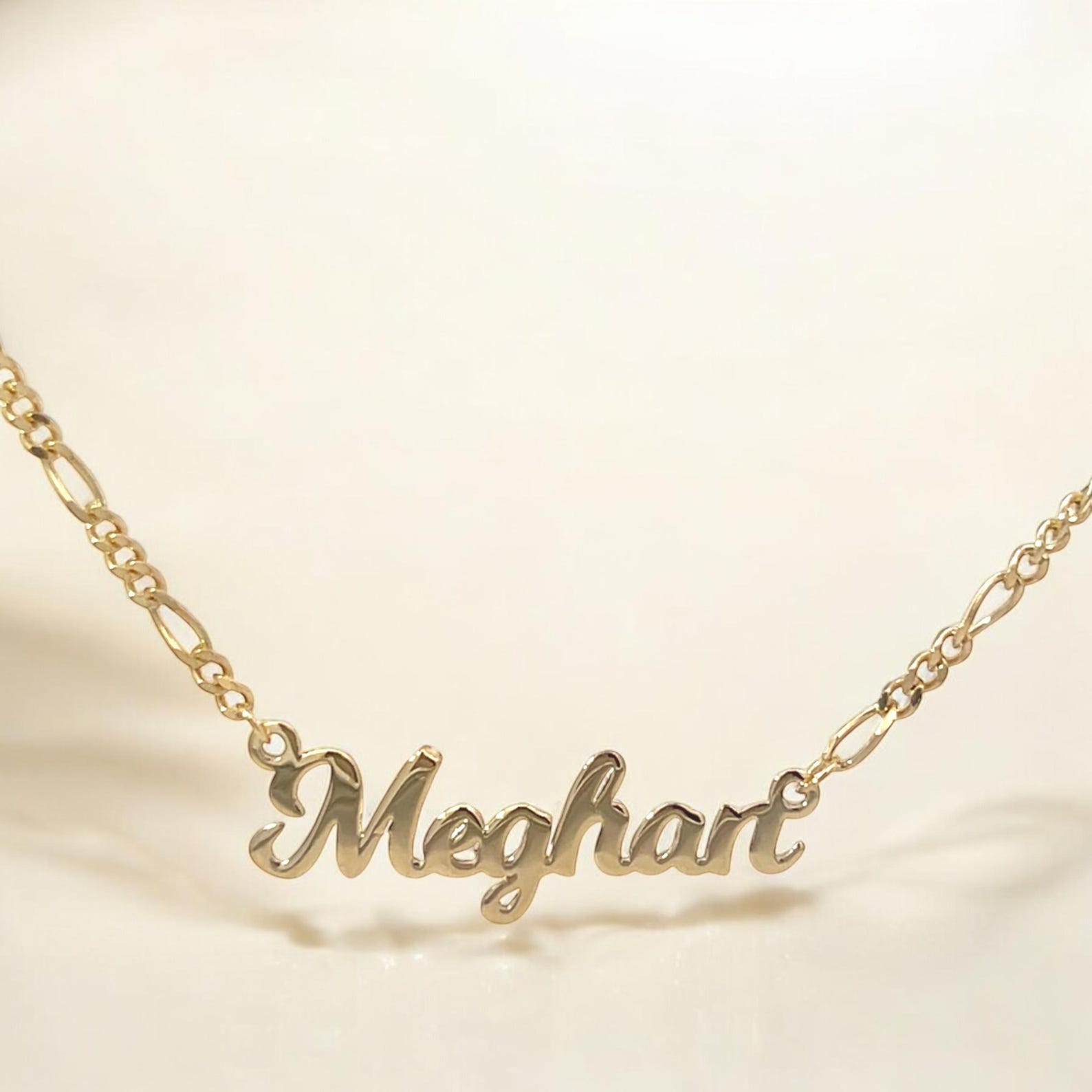 Sterling Silver Figaro Chain Name Necklace: Personalized Script Jewelry