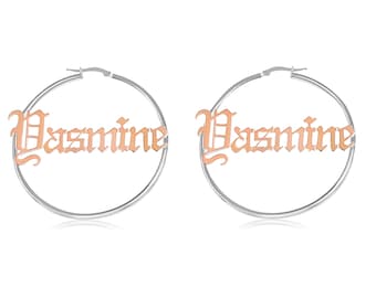 Sterling Silver Name Hoop Earrings Old English Font, Handmade Name Hoop Earrings, Gothic Style Hoops