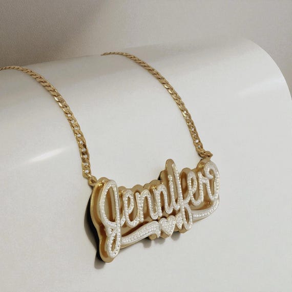 Personalized Double Plate Name Necklace •two-tone Design• Beaded