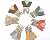 SOON AVAILABLE - Small Hair Combs - Graphic, Trendy, Original - Leather and Silver Glitters on Brass