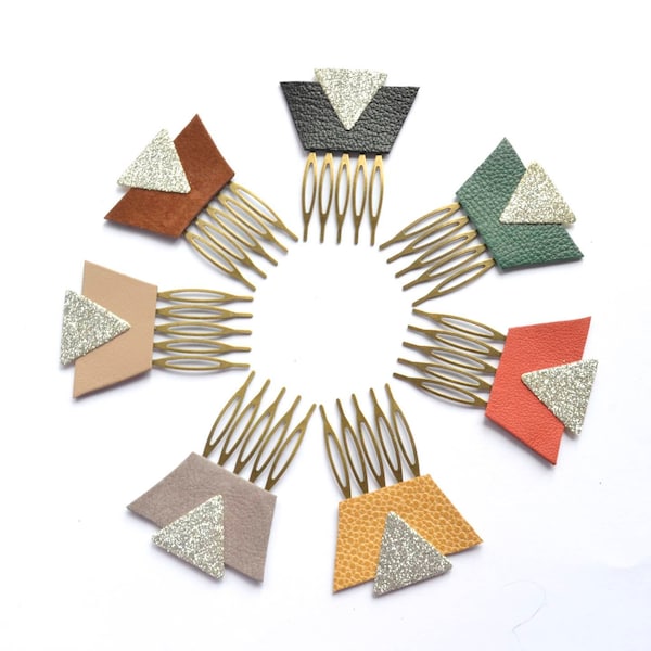 SOON AVAILABLE - Small Hair Combs - Graphic, Trendy, Original - Leather and Silver Glitters on Brass