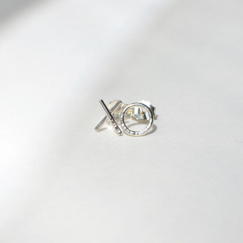 TEXTURE Collection Silver Jewellery Graphic Jewelry Sterling Silver Mini XO Stud earrings Minimalist Jewellery