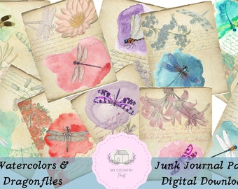 Dragonfly Junk Journal Kit, Vintage Journal Papers, Butterflies Junk Journal Printable, Vintage Junk Journal Digi Kit, Printable Journal