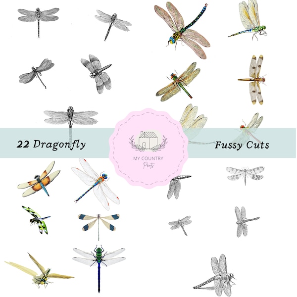 Fussy Dragonfly Cuts, Dragonfly Fussy Cut Junk Journal, dragonfly Digital Download