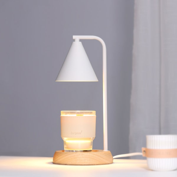 Lampe chauffe-bougies avec base en bois, convient aux grandes et petites bougies et aux huiles essentielles avec variateur et minuterie, parfum pur et propre en quelques minutes