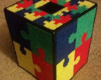 Puzzelstukje van plastic canvas tissuebox