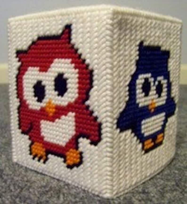 Lil Owl Plastic Canvas Tissue Box Cover Pattern Etsy