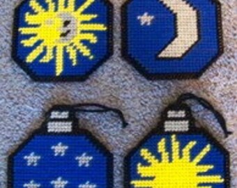 Conjunto de padrão de tela de plástico com ornamento de sol e lua