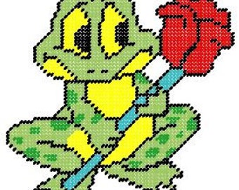 Frog with Rose Plastic Canvas Pattern