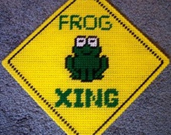 Frog Xing Plastic Canvas Sign Pattern