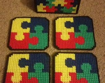 Puzzelstukje van kunststof canvas onderzetterset