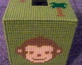 Patrón de cubierta de caja de pañuelos de lona plástica con cara de mono