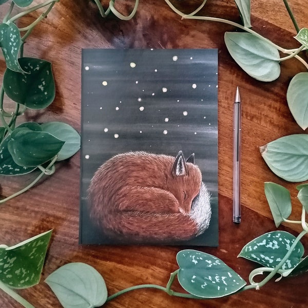 A5 Lined Notebook Sleeping Fox and Fireflies | Journal | Illustrated Pages | Whimsical Stationary