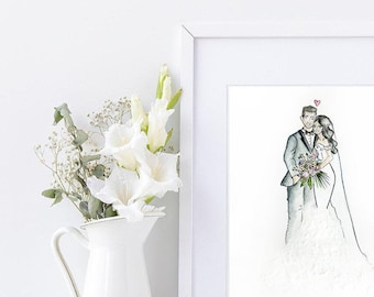 Custom Wedding Portrait, Custom Portrait of Couple, Personalized Portrait, Wedding Watercolour, Wedding gift, Custom Couple Illustration