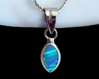 SALE Modernist Vintage Sterling OPAL Necklace, Long 20" Adjustable CHAIN, Women's Gemstone Jewelry