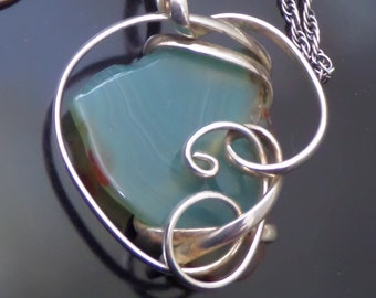 Collier vintage avec pendentif en argent sterling agate : bijoux modernistes