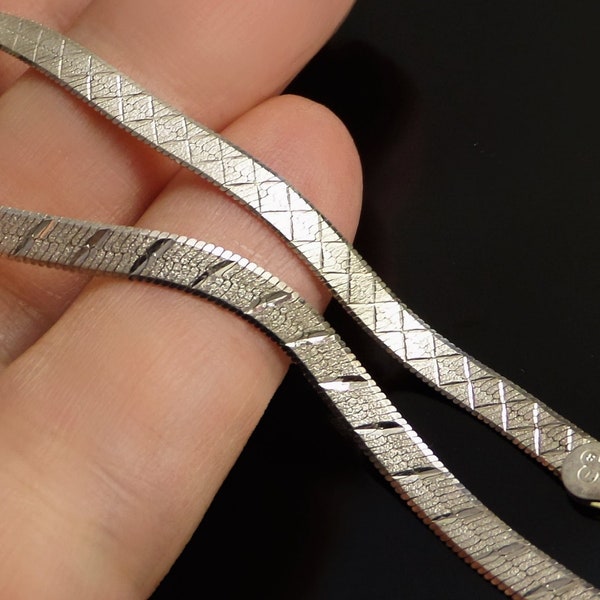 Vintage ITALY Sterling BRACELET Double-sided Engraved Design, 925 Herringbone Bracelets, Size 8-1/2"