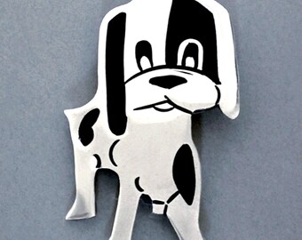Broche vintage pour chien en argent sterling Taxco, épingle pour chiot en émail noir et blanc