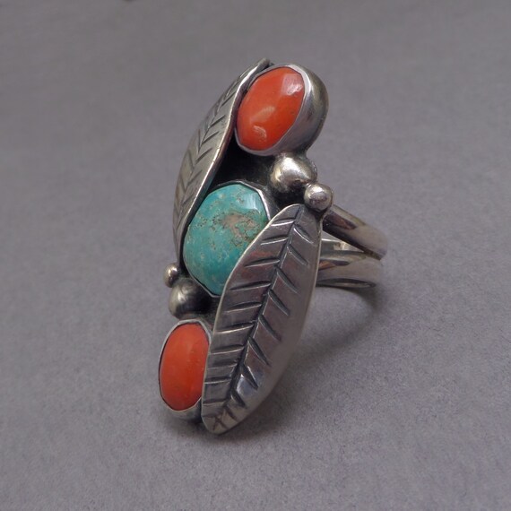 Sale LARGE Vintage NATIVE American Turquoise RING… - image 3