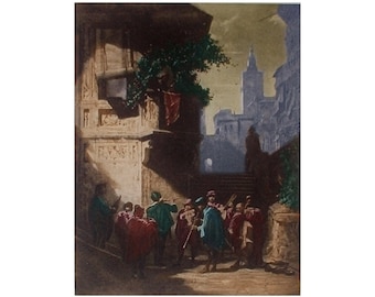 CARL SPITZWEG, gravure sur cuivre colorée, peinture d'artiste, sérénade espagnole, Allemagne