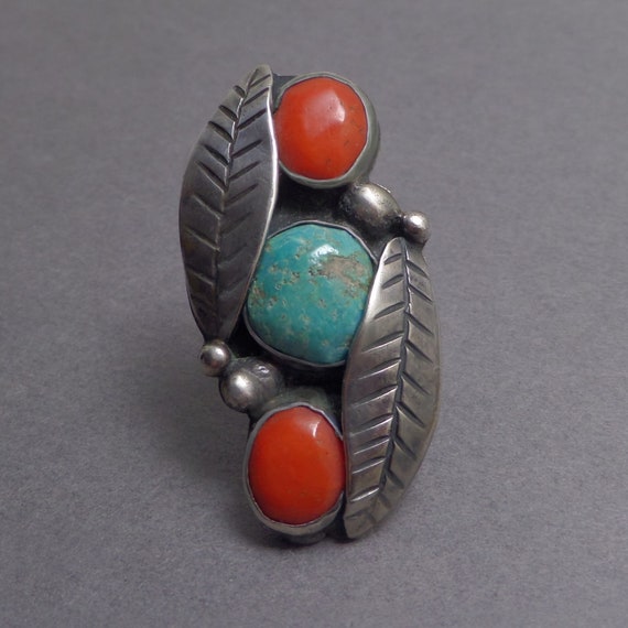 Sale LARGE Vintage NATIVE American Turquoise RING… - image 2