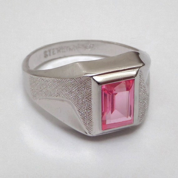 Art Deco SIGNET Ring - Sterling PINK Sapphire Past