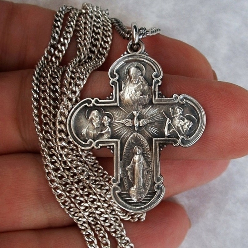Vintage Sterling Silver Four Way Cross Medal Sterling Chain Etsy