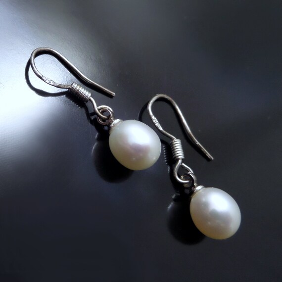 Vintage Sterling PEARL Necklace Earrings - Natura… - image 3