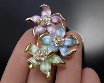 Broche florale vintage en émail avec strass, bijoux fantaisie floraux pour femme, cadeau pour maman