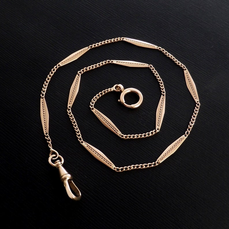 14K GOLD Antique Pocket Watch Chain LONG Watch Chain Necklace image 0