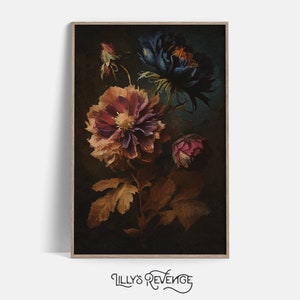 Printable Earth Tone Dark Floral Wall Art Prints Peony Painting Prints Flower Wall Art Dark Botanical Decor DIGITAL DOWNLOAD