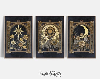 Set of 3 Printable Tarot Card Prints, Tarot Wall Art, Tarot Card Poster, Tarot Home Decor, Witchy Printable Wall Art | DIGITAL DOWNLOAD