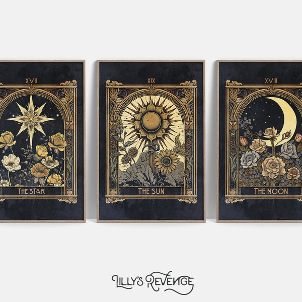 Set of 3 Printable Tarot Card Prints, Tarot Wall Art, Tarot Card Poster, Tarot Home Decor, Witchy Printable Wall Art | DIGITAL DOWNLOAD