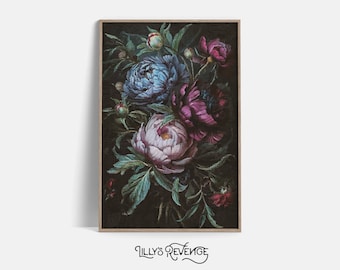Flower Painting Jewel Tone Dark Floral Wall Art Prints Peony Painting Prints Flower Wall Art Dark Botanical Decor DIGITAL DOWNLOAD