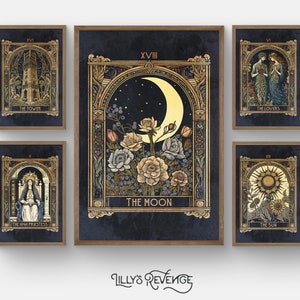 Set van 5 afdrukbare tarotkaartafdrukken, tarotkunst aan de muur, tarotkaartposter, tarothuisdecoratie, Witchy afdrukbare muurkunst | DIGITALE DOWNLOAD