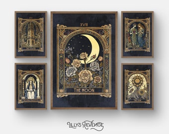 Set von 5 druckbaren Tarot Kartendrucken, Tarot Wandkunst, Tarot Karte Poster, Tarot Wohnkultur, Witchy druckbare Wandkunst | DIGITALER DOWNLOAD