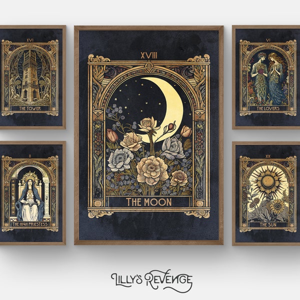 Set von 5 druckbare Tarot Karten, Tarot Wandkunst, Tarot Karte Poster, Tarot Dekoration, Witchy druckbare Wandkunst | DIGITALER DOWNLOAD