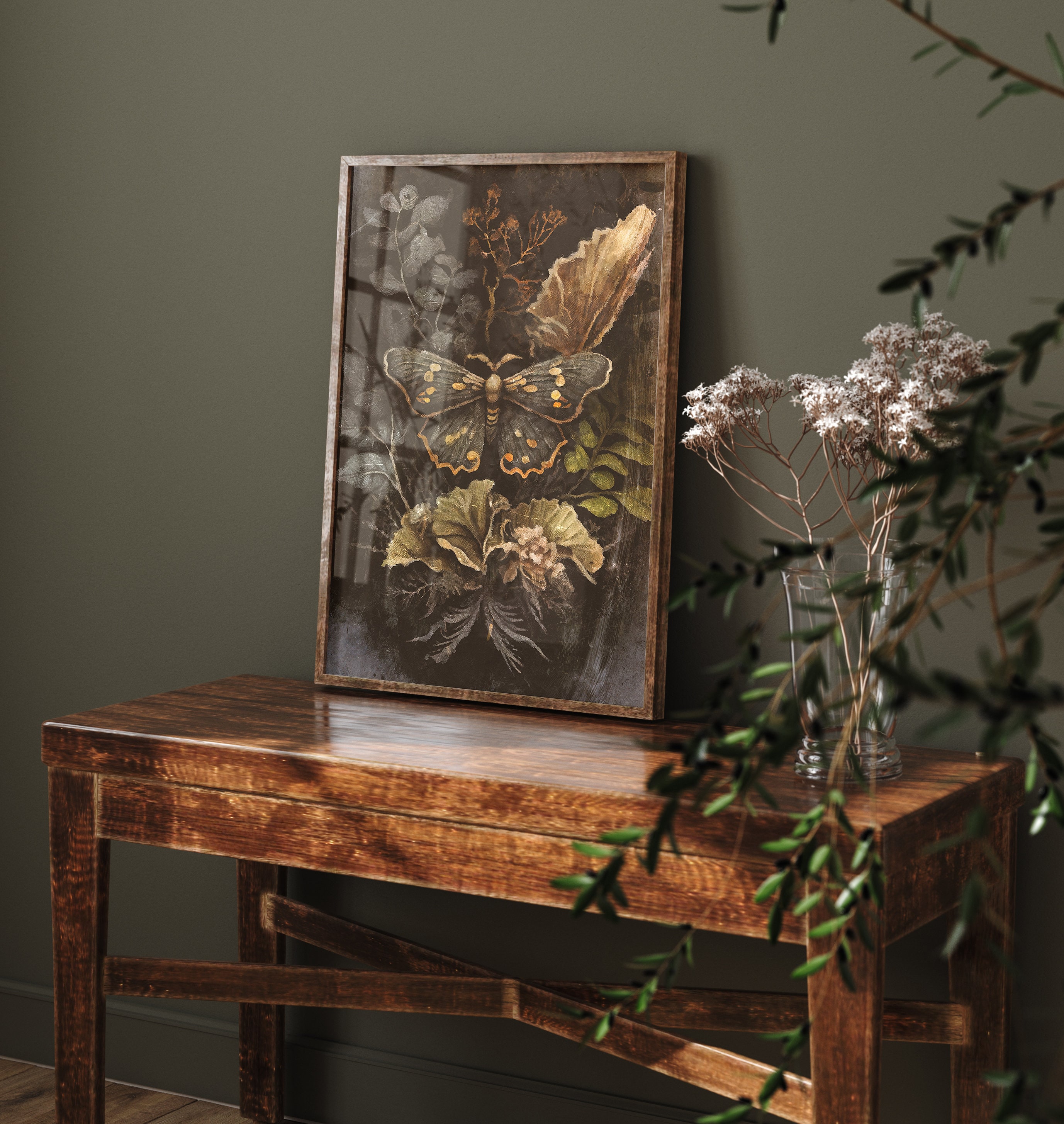 Goblincore Decor Dark Academia Moth Sage Green Wall Art Dark ...