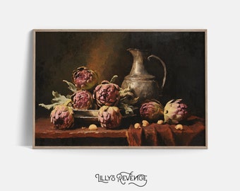 Artichoke Art Farmhouse Kitchen Wall Art Still Life Dark Botanical Print Artichoke Botanical Wall Art French Country Art DIGITAL DOWNLOAD